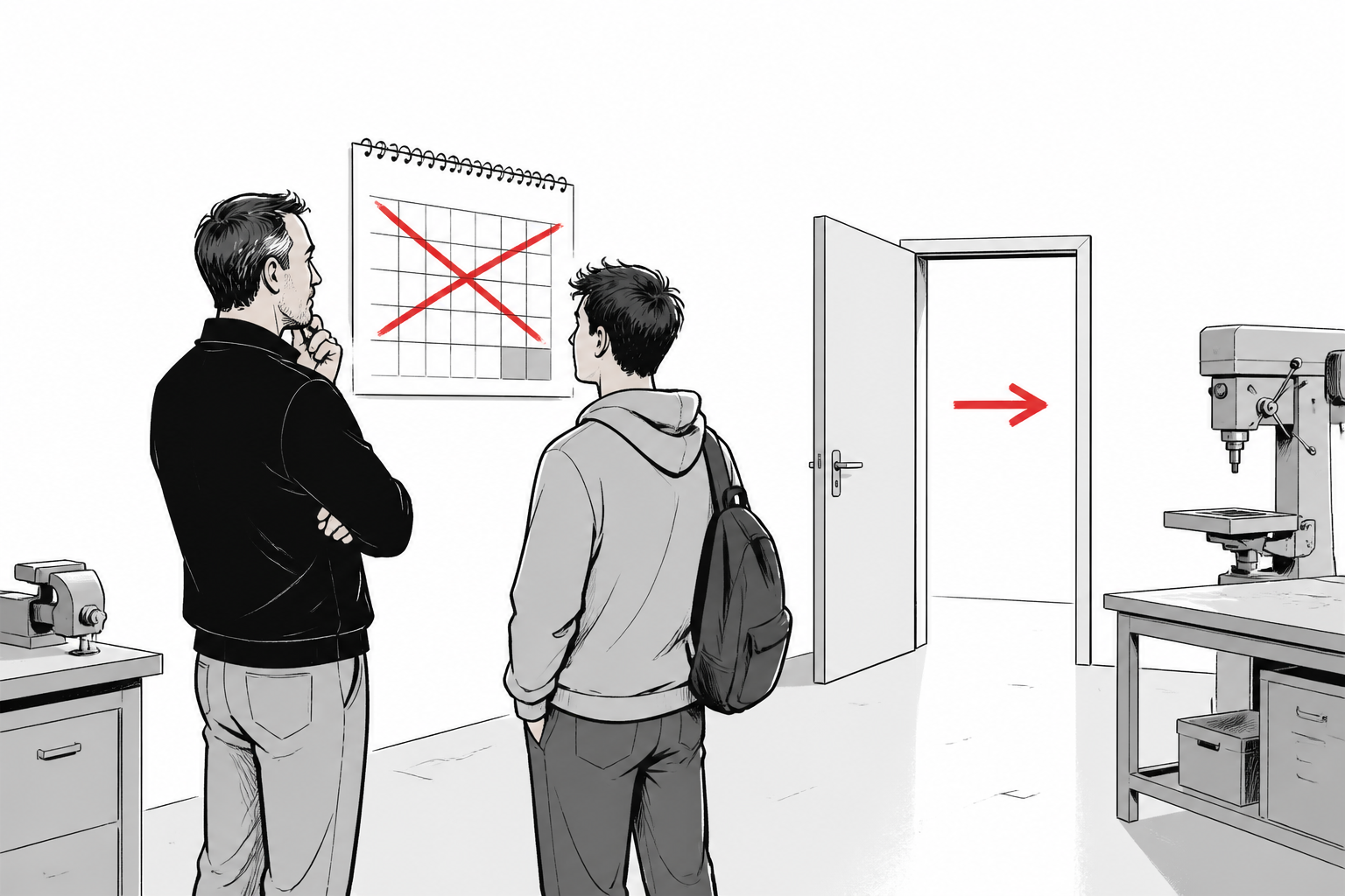 Ausbildungsleiter und junger Bewerber prüfen nach dem Ausbildungsstart einen weiteren Weg in die Ausbildung